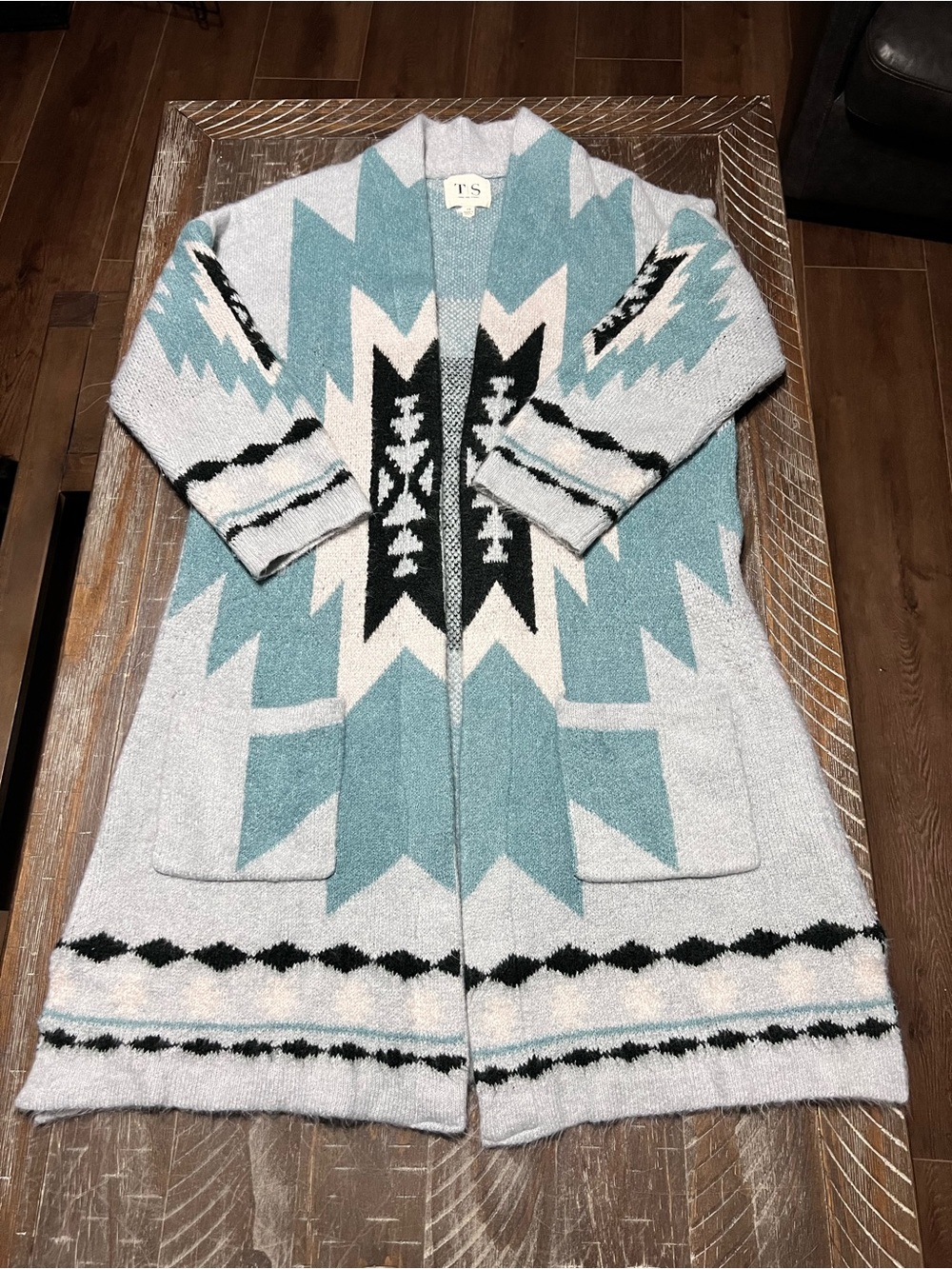 Twine & String Ladies Aztec Southwestern Longline Open Knit Cardigan XS